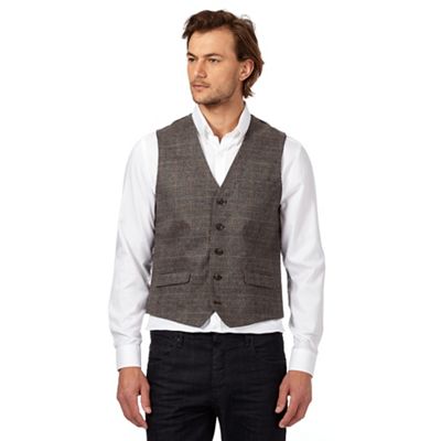 Big and tall brown checked waistcoat